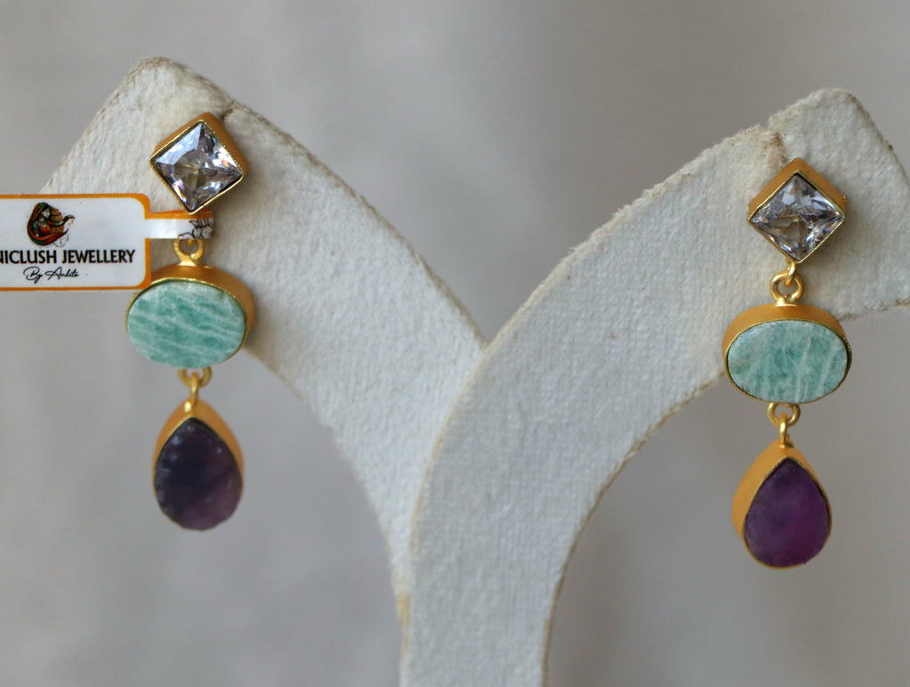 Amazonite  Amethyst Cascade Earrings