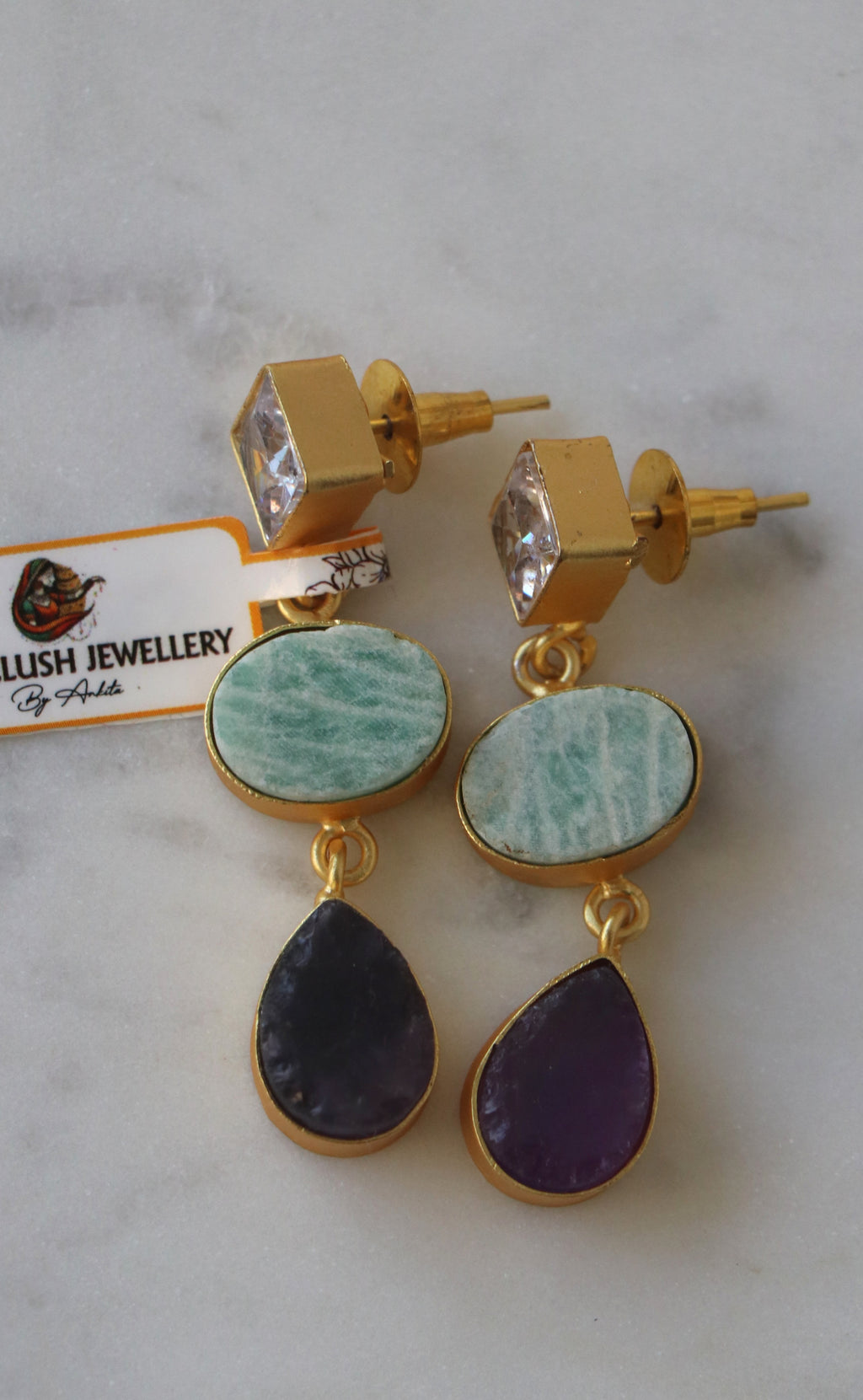 Amazonite  Amethyst Cascade Earrings