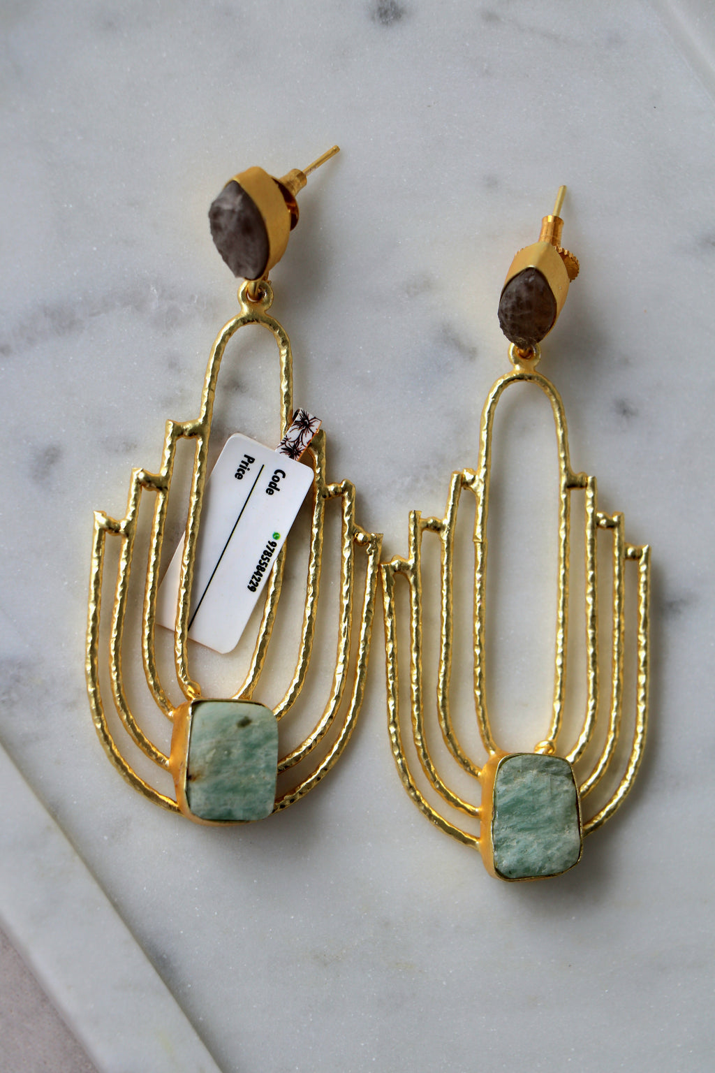 Amazonite  Smoky Quartz Geometric Earrings