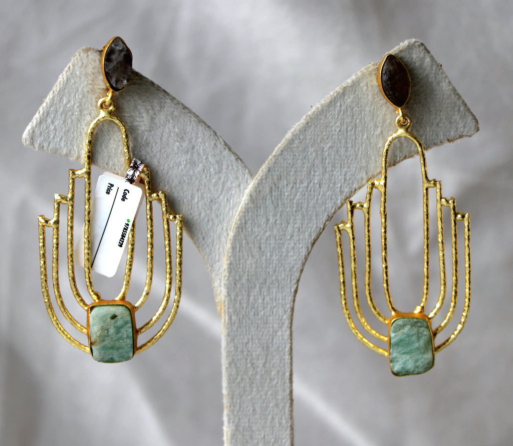 Amazonite  Smoky Quartz Geometric Earrings