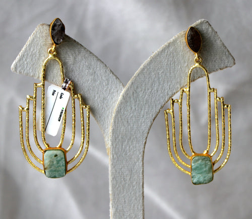 Amazonite  Smoky Quartz Geometric Earrings
