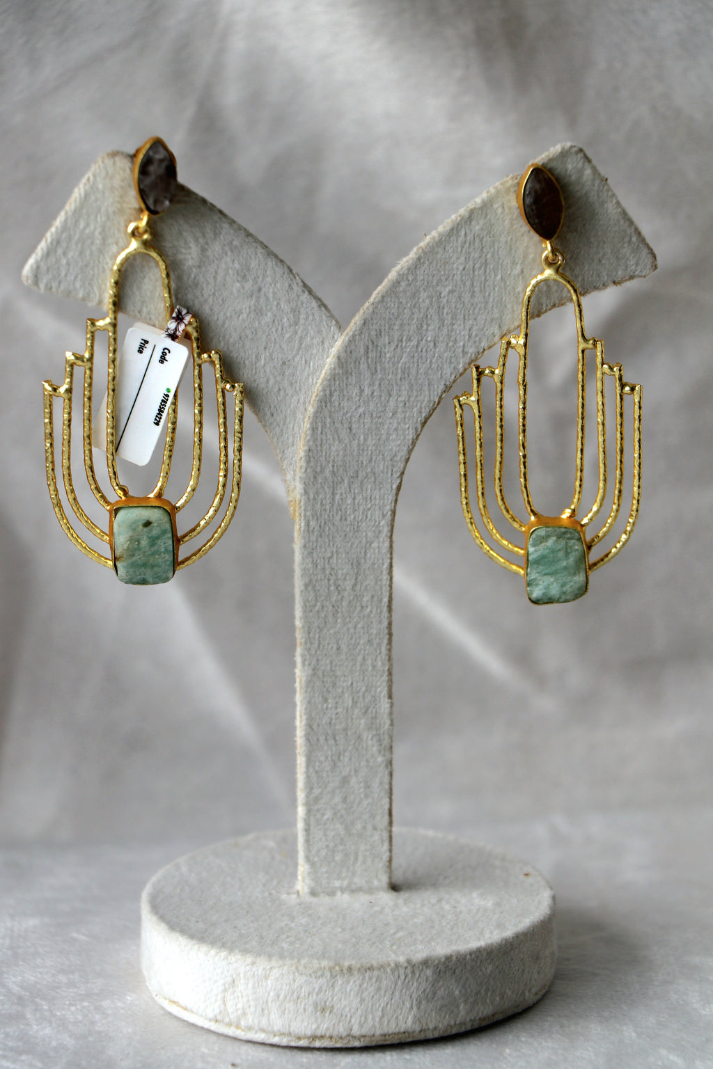 Amazonite  Smoky Quartz Geometric Earrings