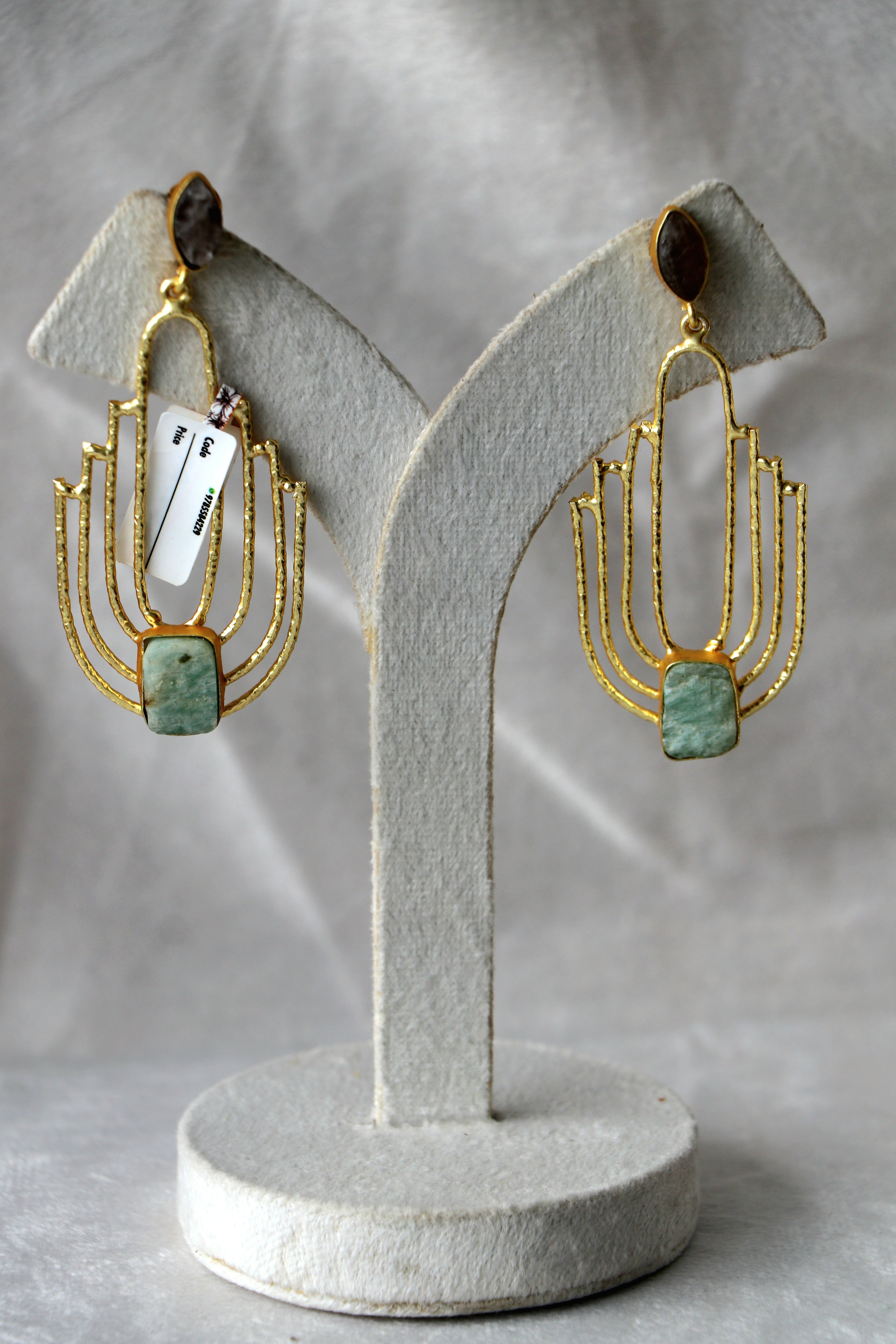 Amazonite  Smoky Quartz Geometric Earrings