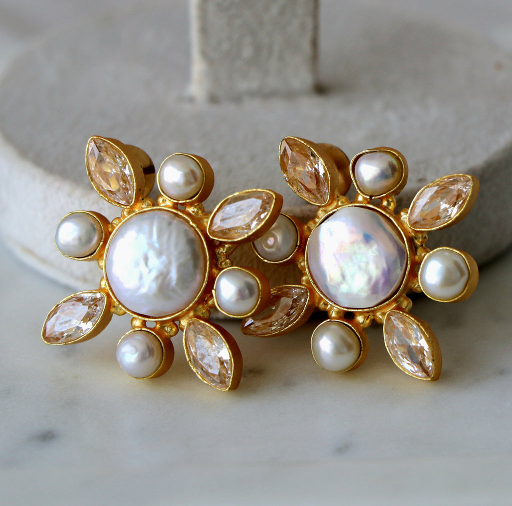 Amber Bloom Pearl Earrings