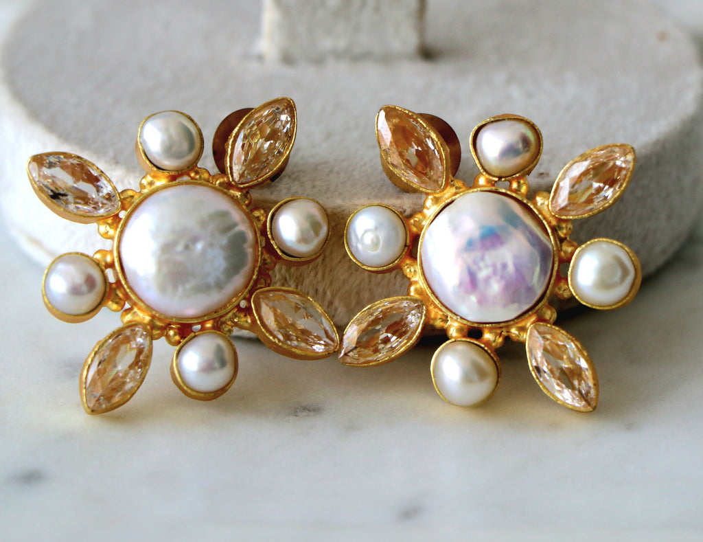 Amber Bloom Pearl Earrings