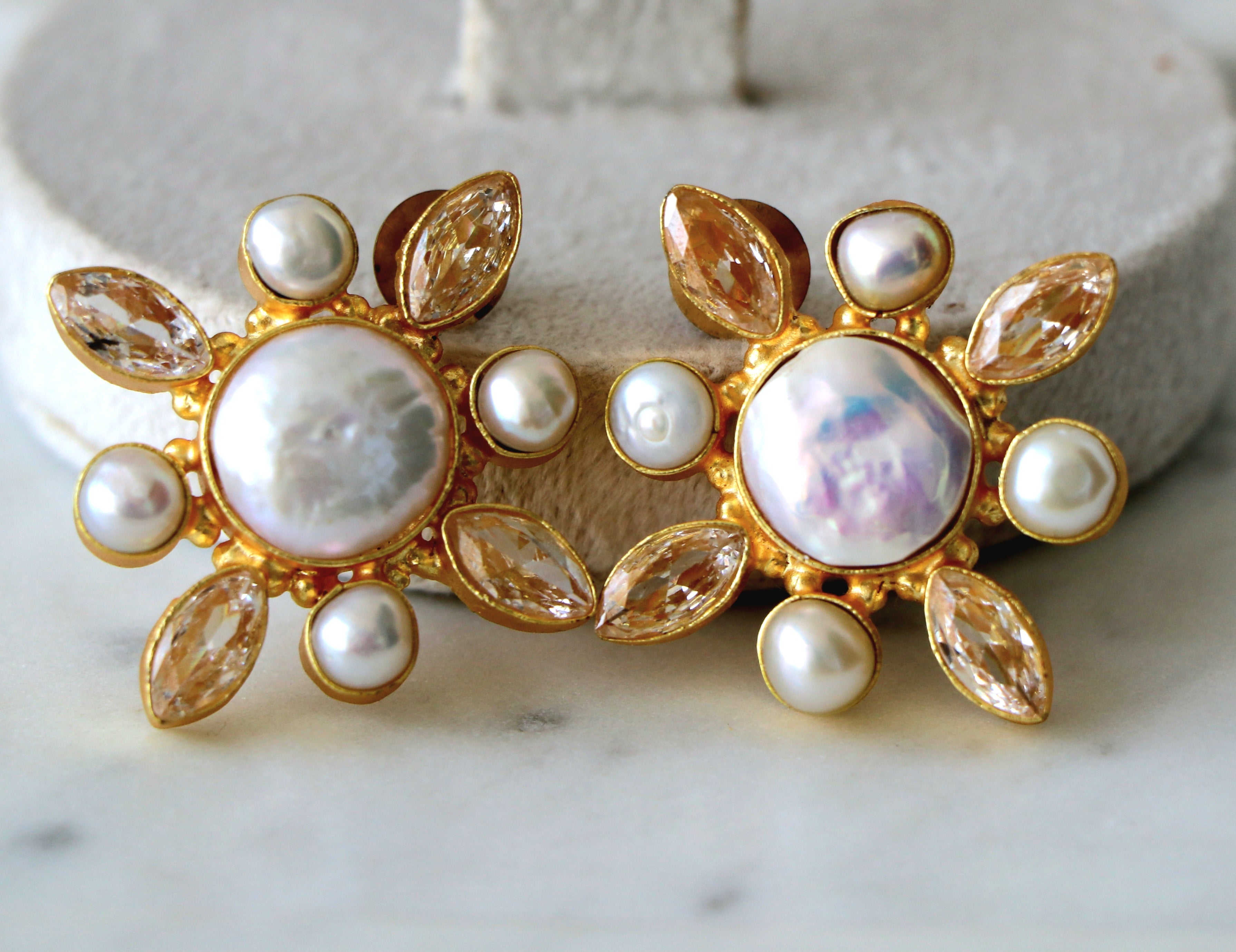 Amber Bloom Pearl Earrings