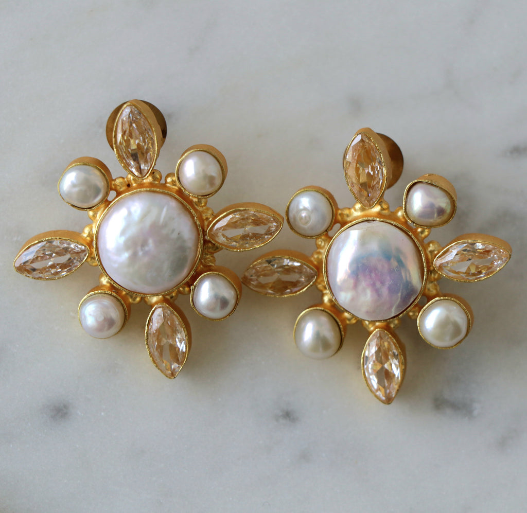 Amber Bloom Pearl Earrings