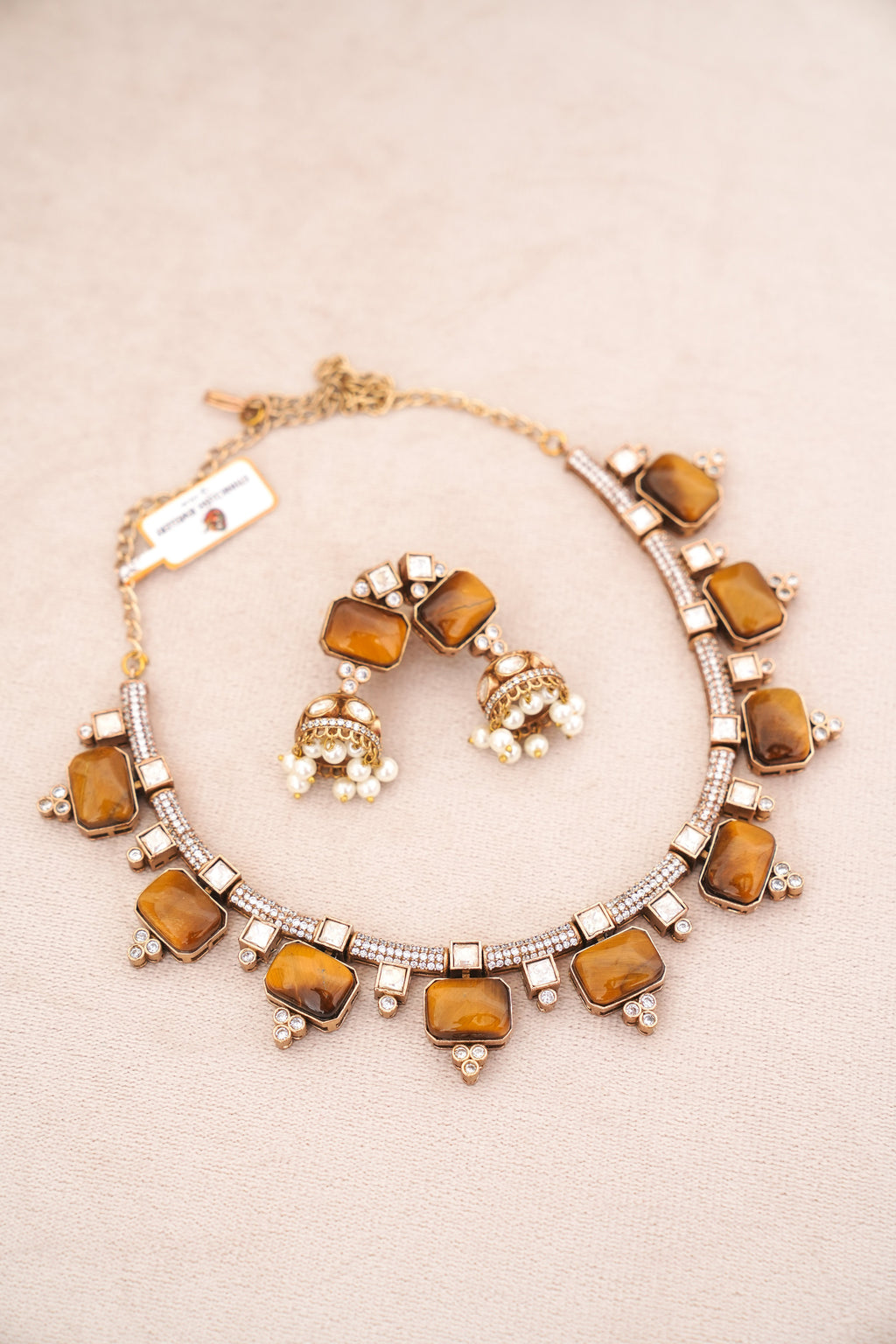 Amber Pearl Jhumka Necklace Set