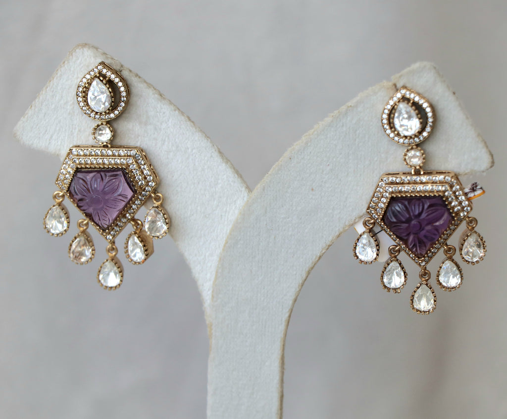 Amethyst Carved Bloom Statement Earrings