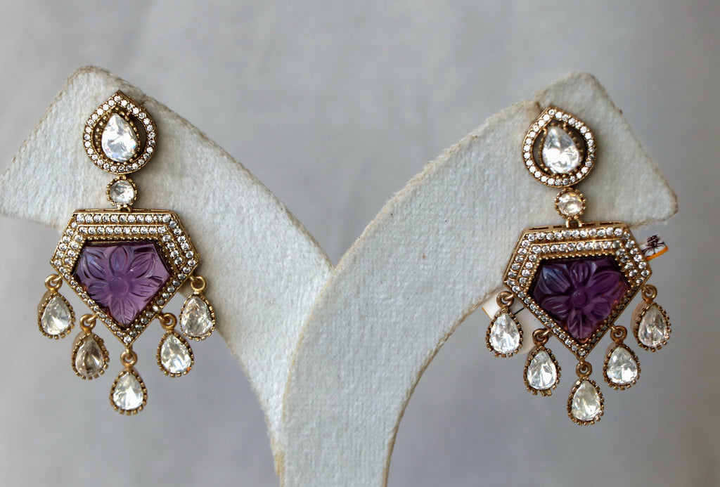 Amethyst Carved Bloom Statement Earrings