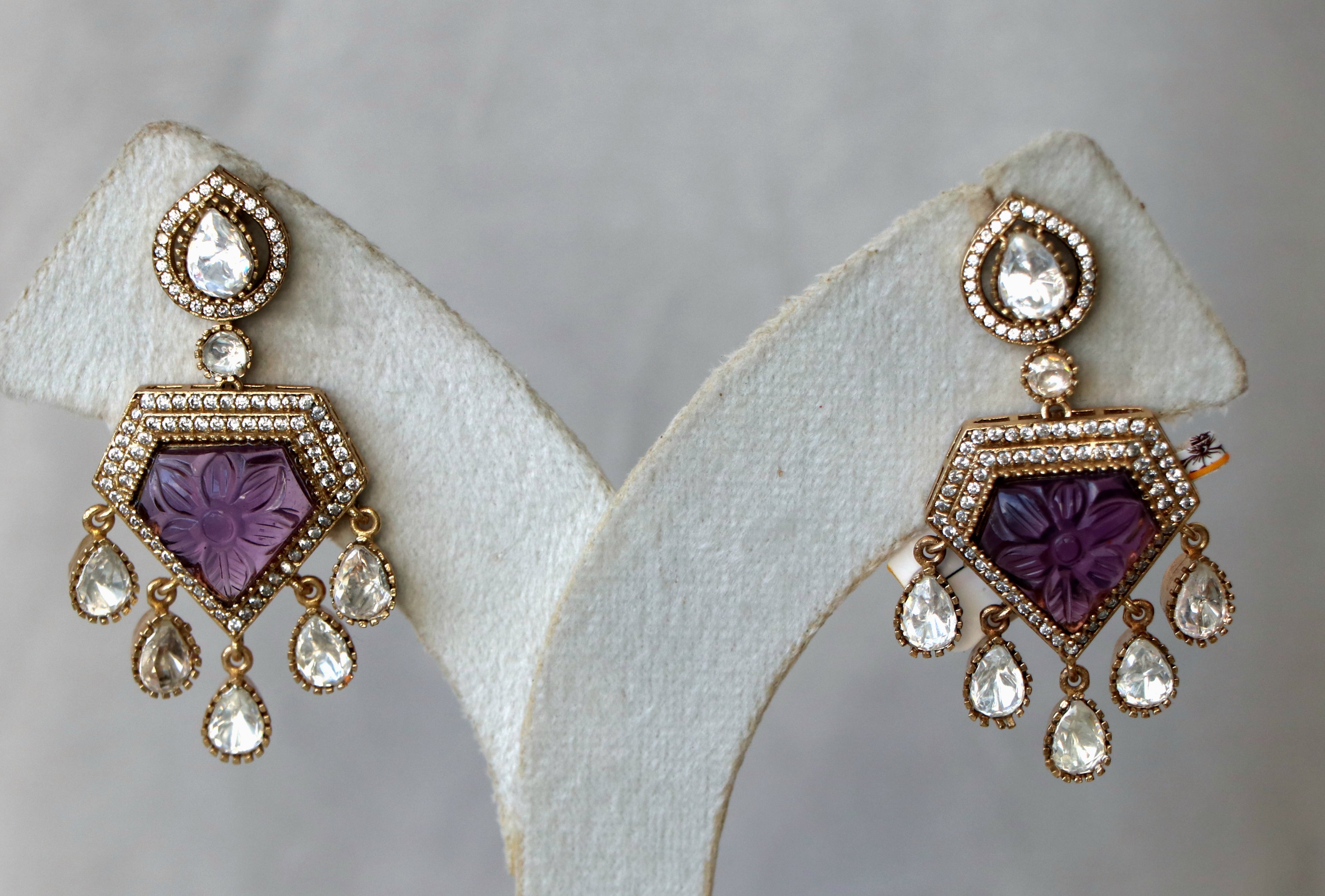 Amethyst Carved Bloom Statement Earrings