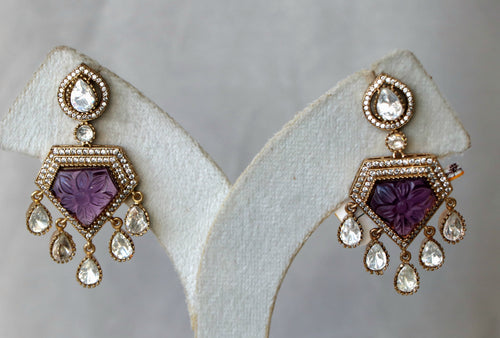 Amethyst Carved Bloom Statement Earrings
