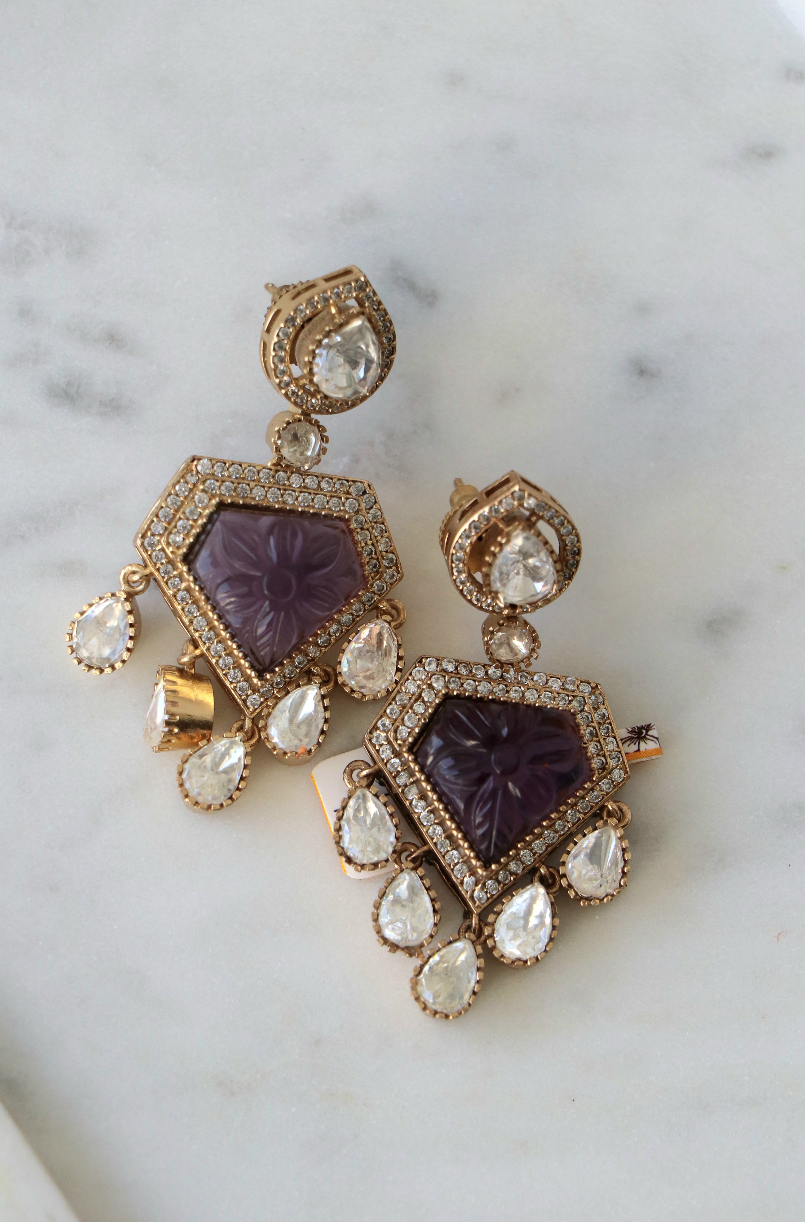 Amethyst Carved Bloom Statement Earrings