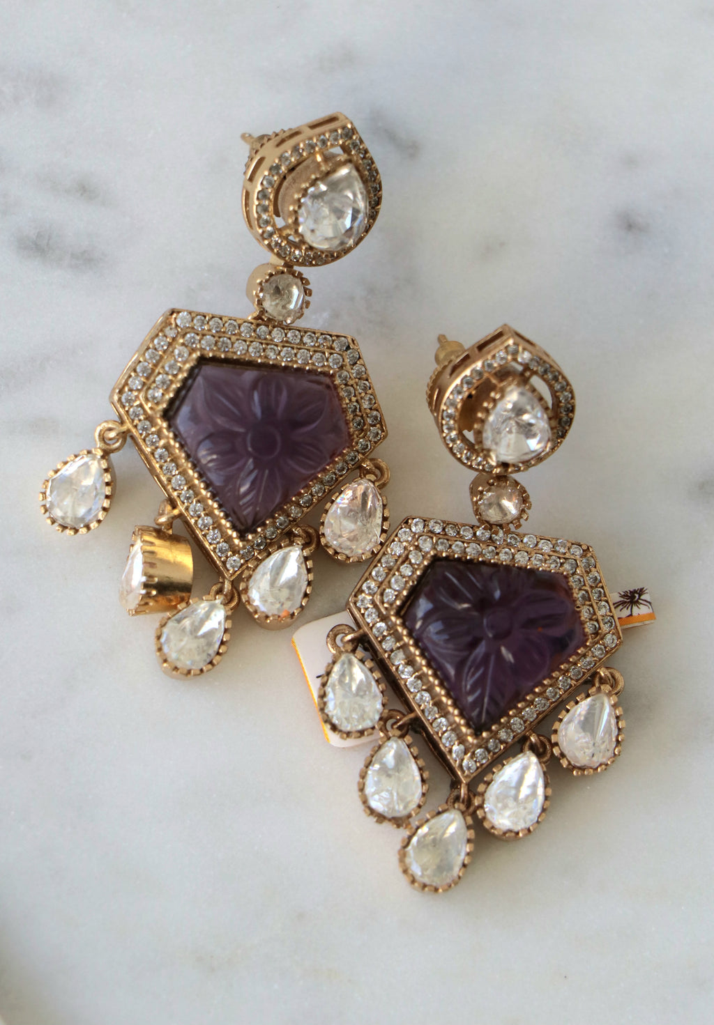 Amethyst Carved Bloom Statement Earrings