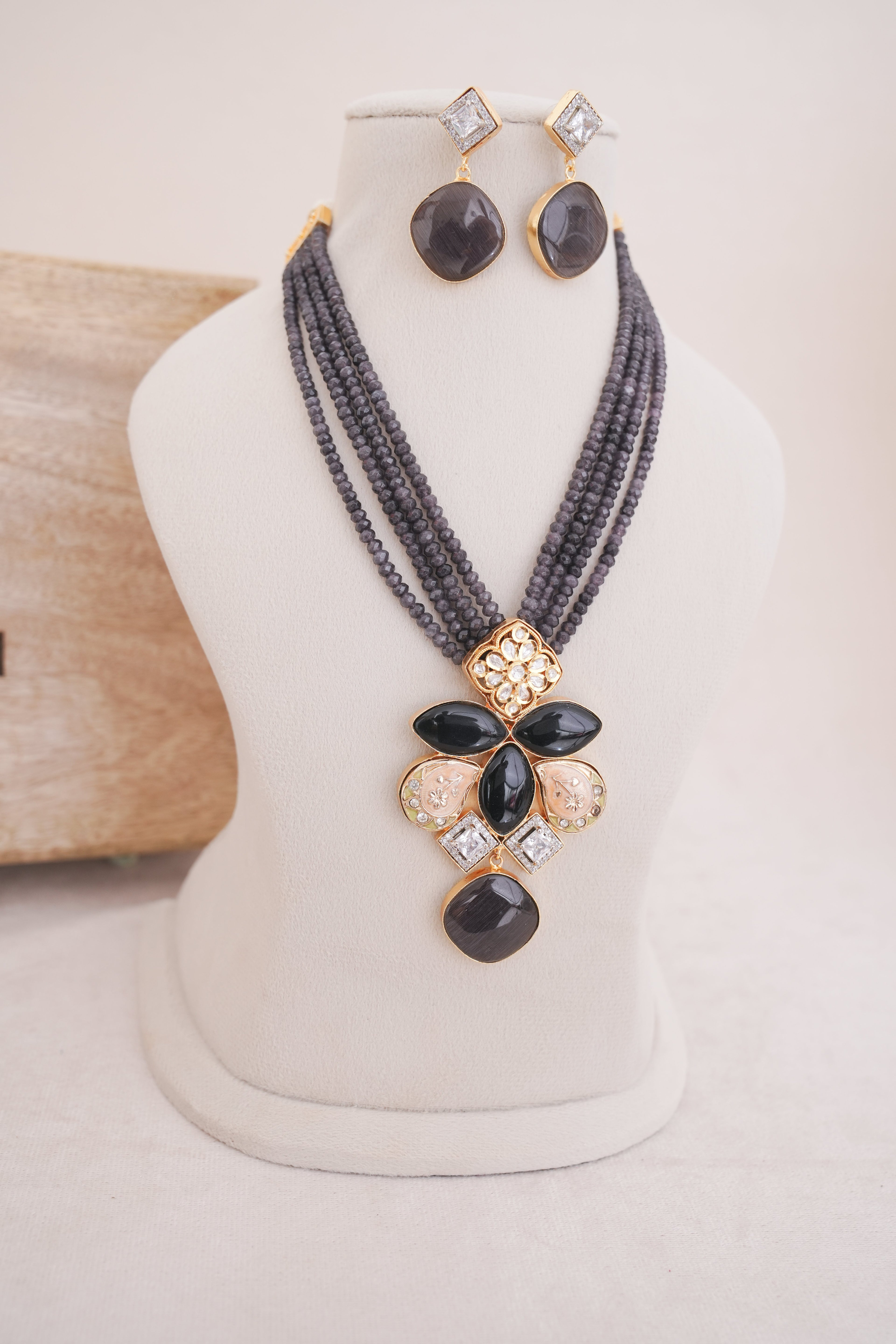 Beaded Multistrand Kundan Meenakari Statement Necklace Set