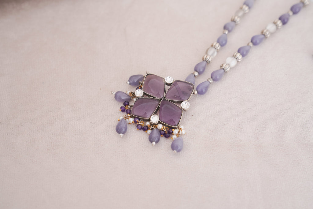 Designer Natural stone Beaded Pendant Necklace Set