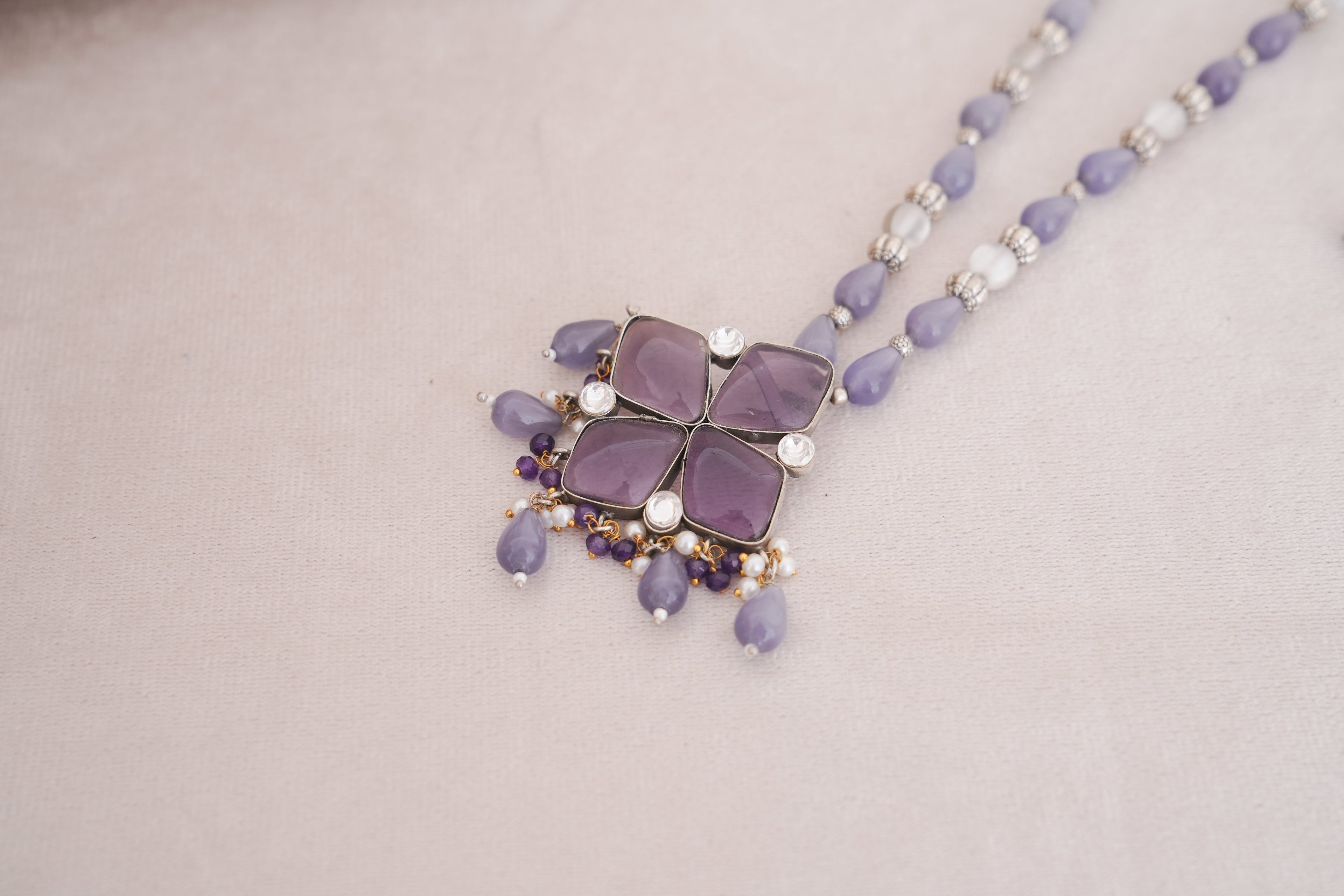 Designer Natural stone Beaded Pendant Necklace Set