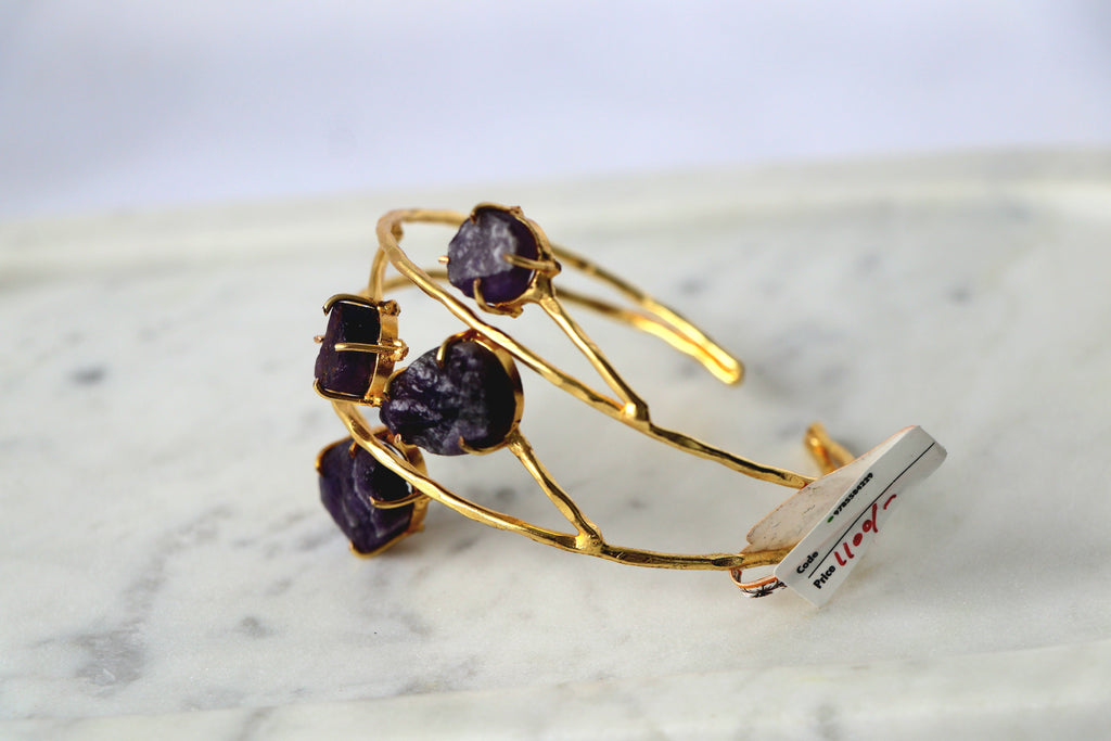 Raw Amethyst Branch Open Cuff Bracelet
