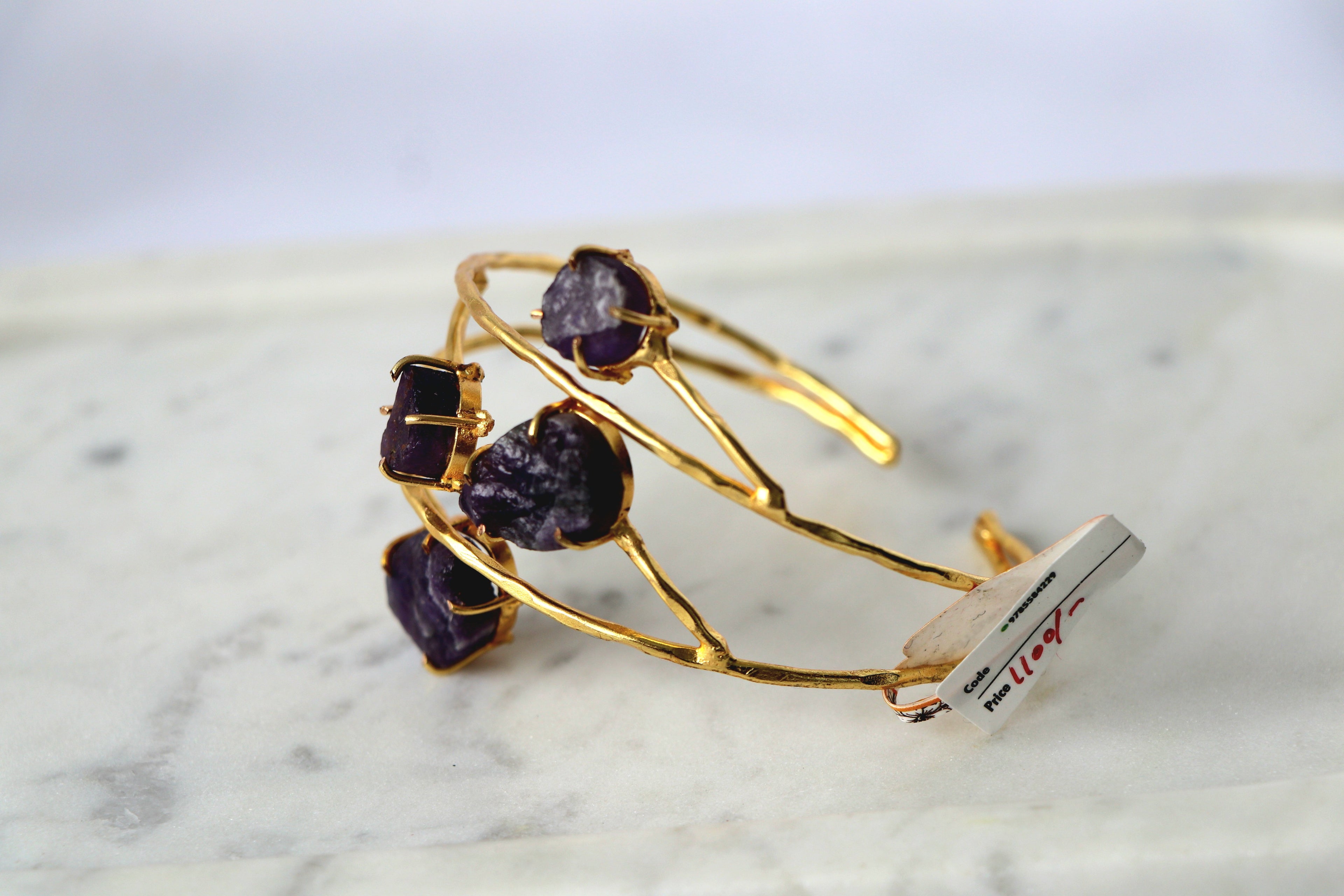 Raw Amethyst Branch Open Cuff Bracelet