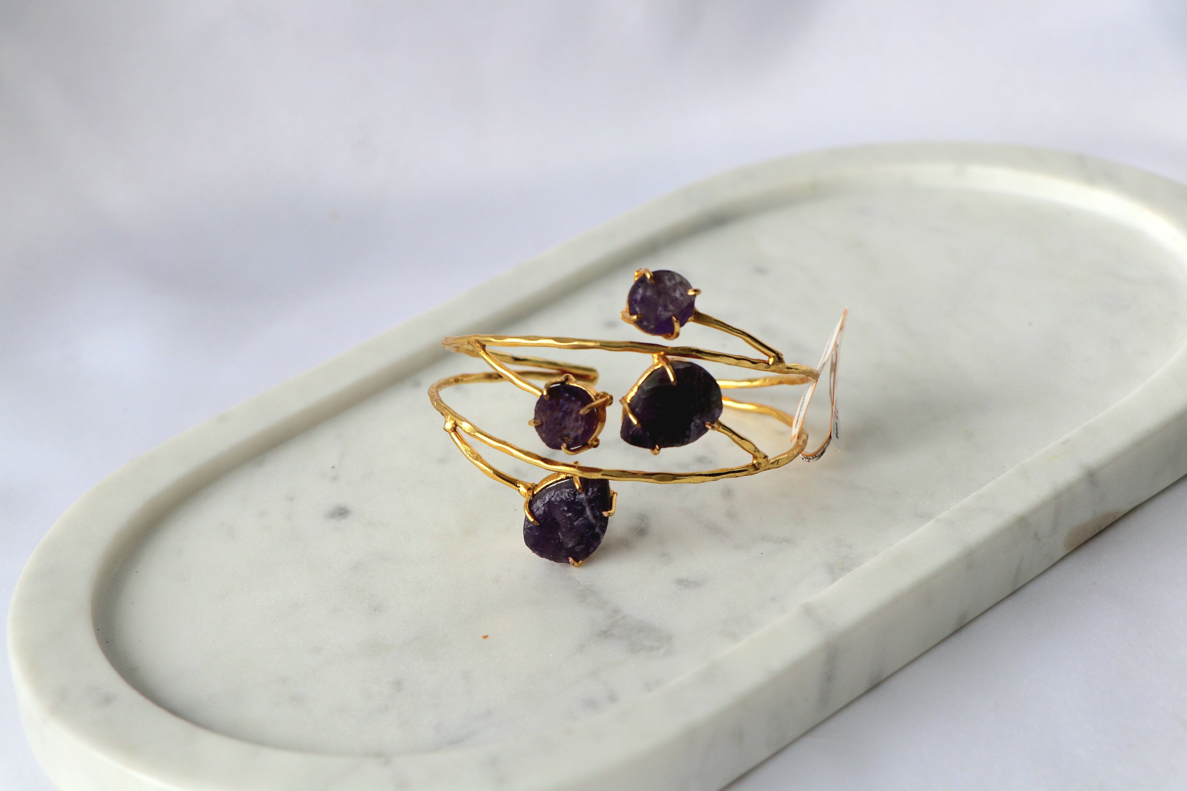 Raw Amethyst Branch Open Cuff Bracelet