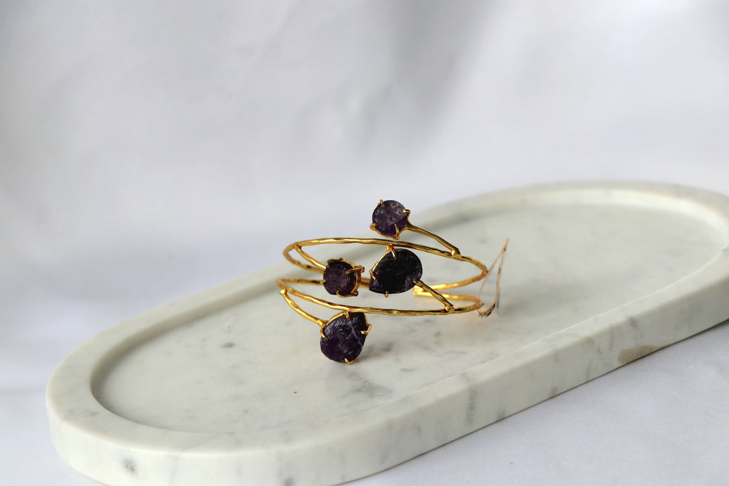 Raw Amethyst Branch Open Cuff Bracelet