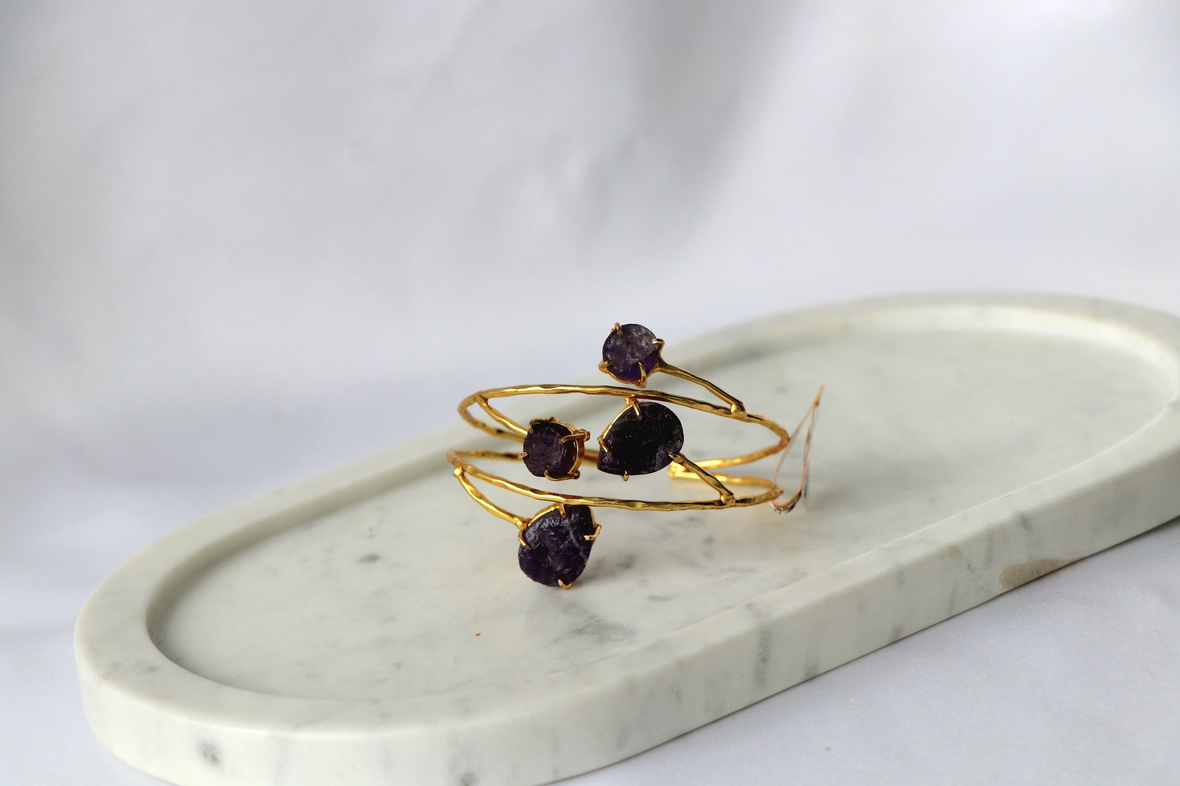 Raw Amethyst Branch Open Cuff Bracelet
