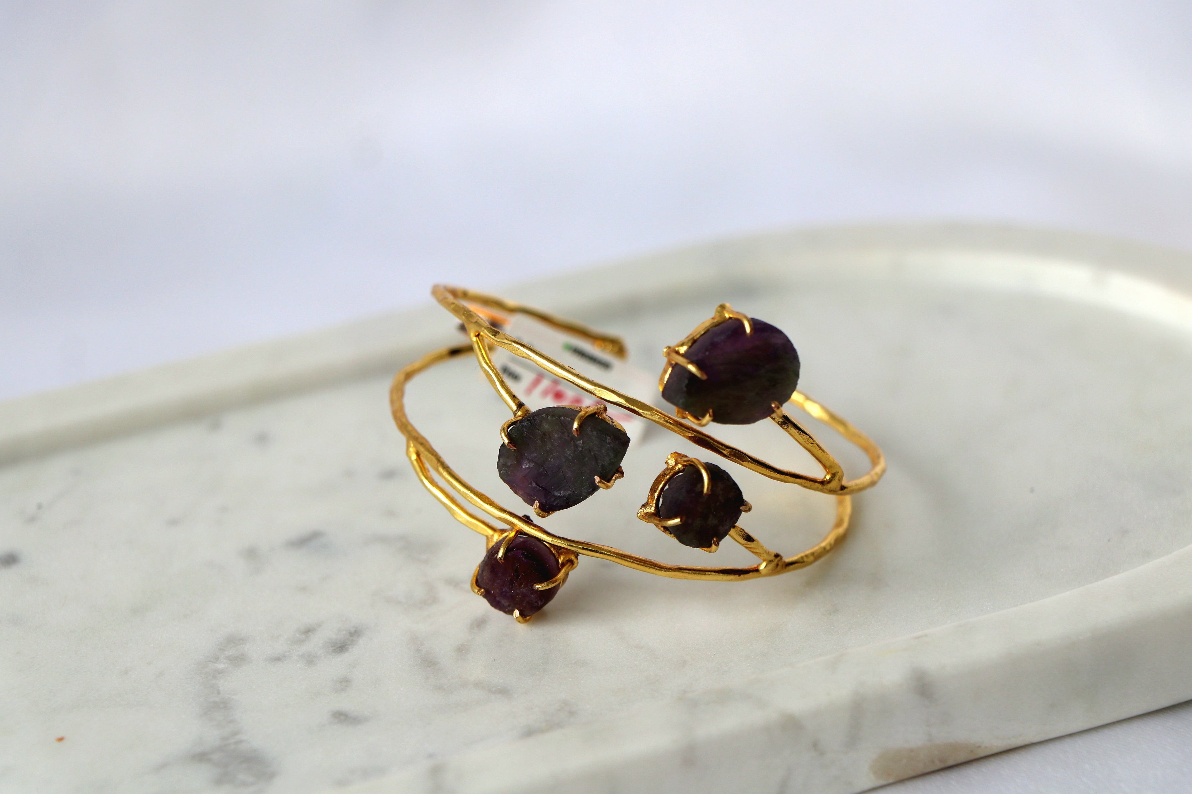 Raw Amethyst Branch Open Cuff Bracelet