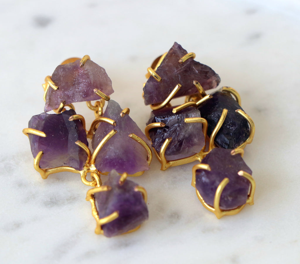 Amethyst Cascade 4 Stone Earrings