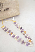 Natural Amethyst & Freshwater Pearl Three Strand Necklace with