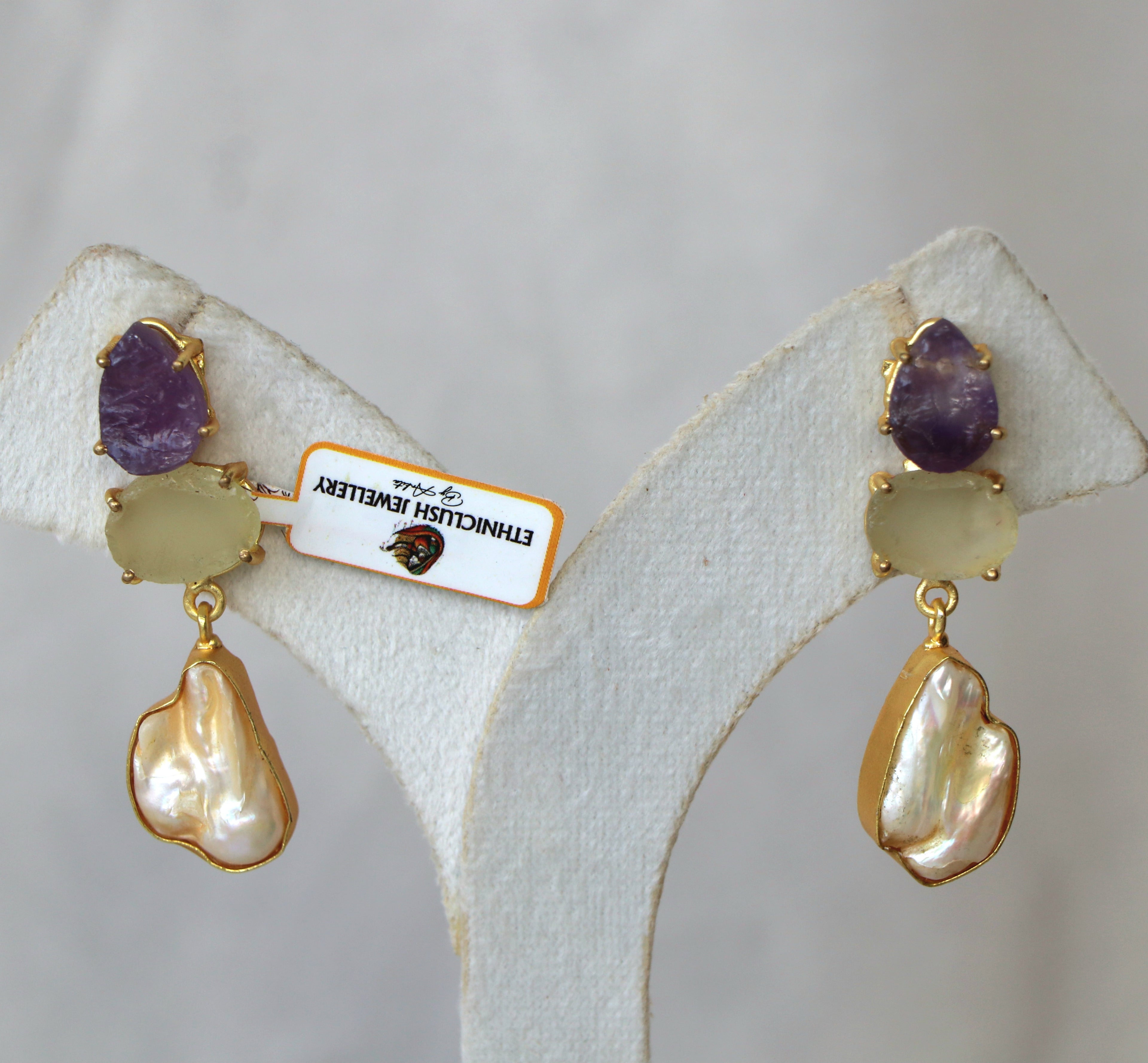 Amethyst Citrine Pearl Dangle Earrings