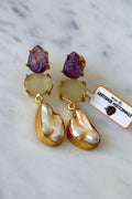 Amethyst Citrine Pearl Dangle Earrings