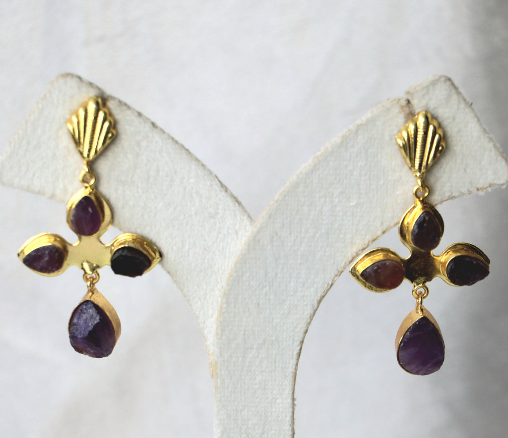 Amethyst Cross Drop Earrings