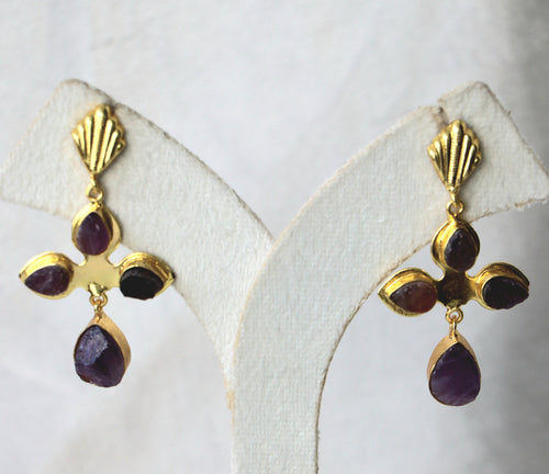 Amethyst Cross Drop Earrings