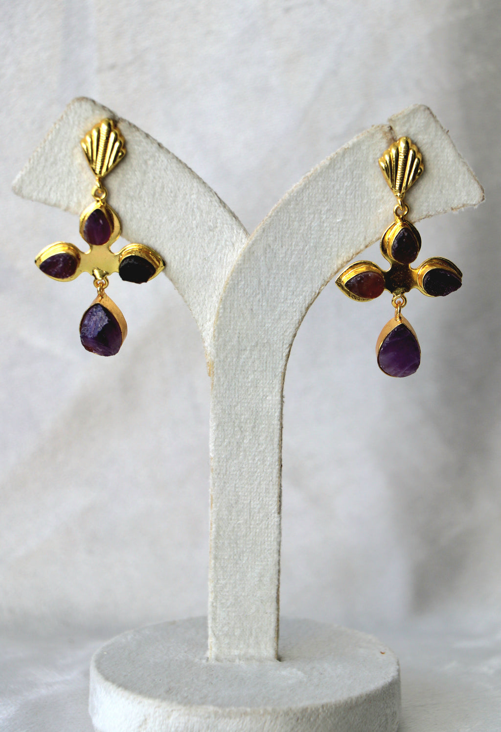 Amethyst Cross Drop Earrings