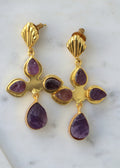 Amethyst Cross Drop Earrings