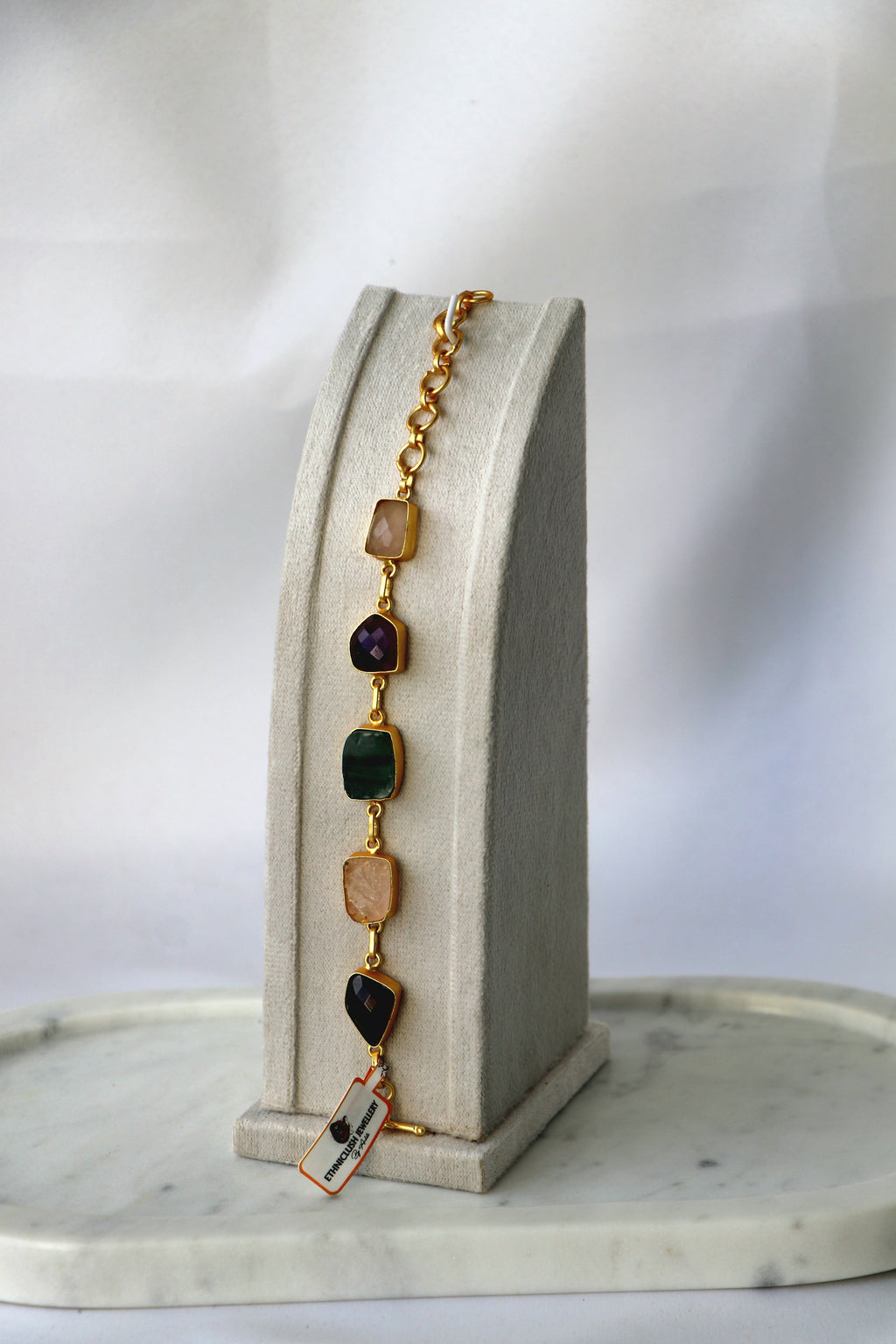 Amethyst  Emerald Gemstone Cascade Bracelet