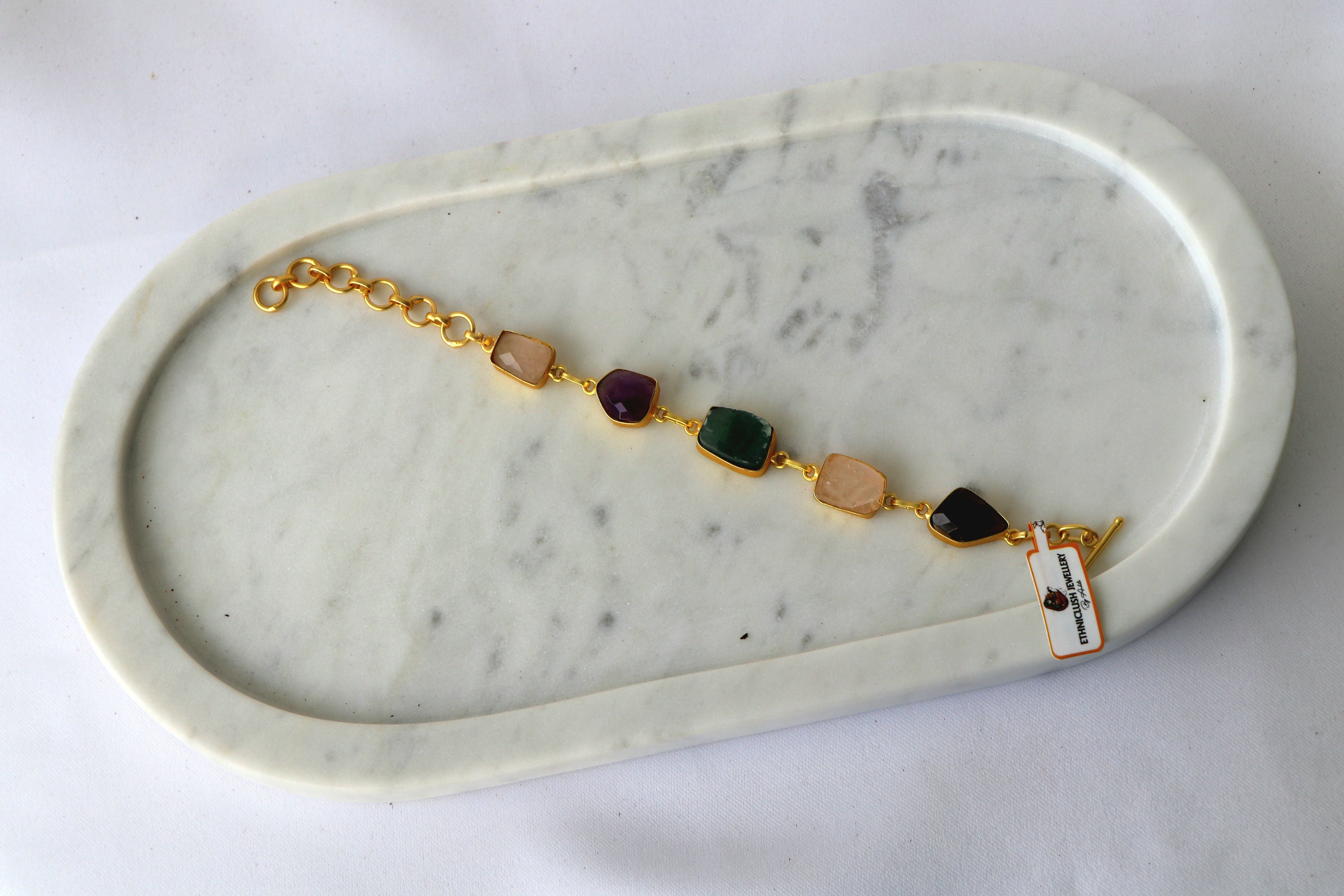 Amethyst  Emerald Gemstone Cascade Bracelet
