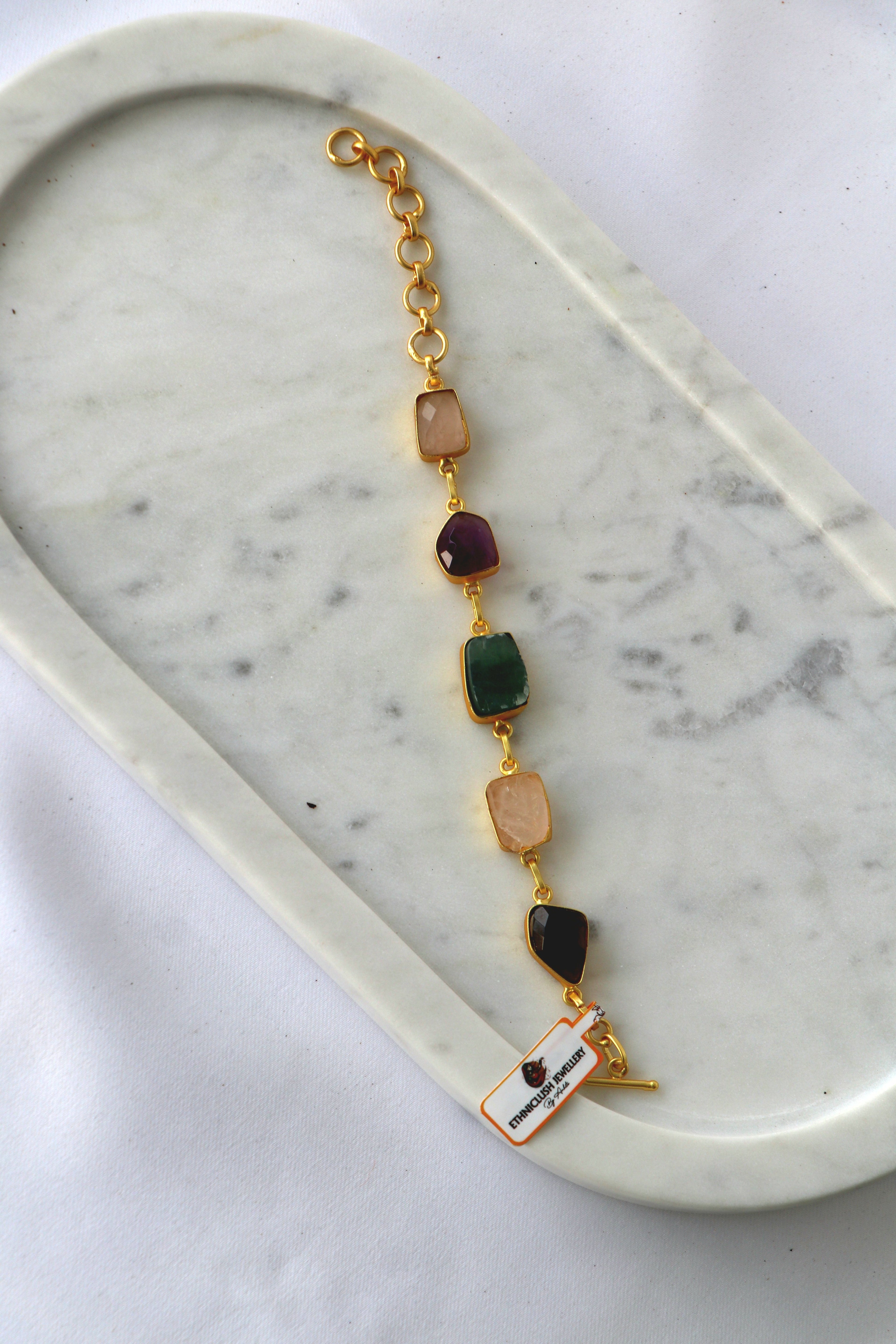 Amethyst  Emerald Gemstone Cascade Bracelet