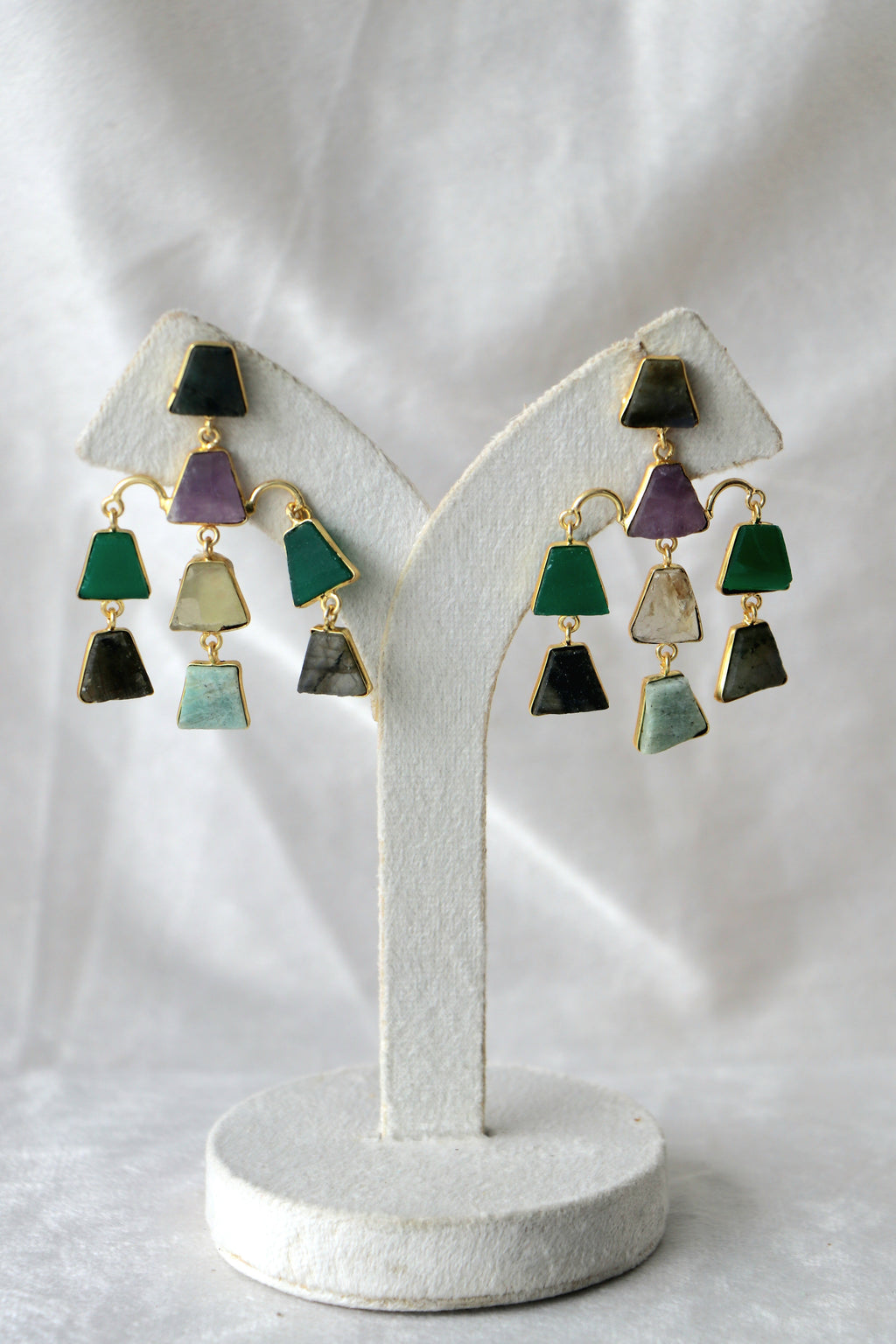 Amethyst Emerald Geometric Cascade Earrings