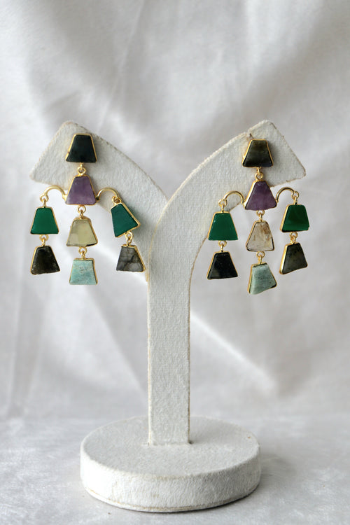 Amethyst Emerald Geometric Cascade Earrings