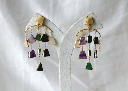 Amethyst  Emerald Geometric Earrings
