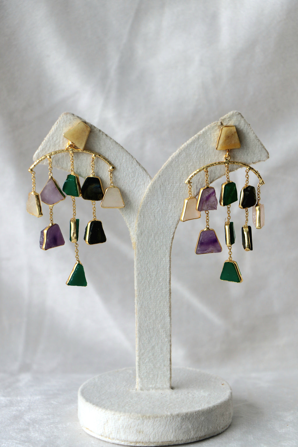 Amethyst  Emerald Geometric Earrings