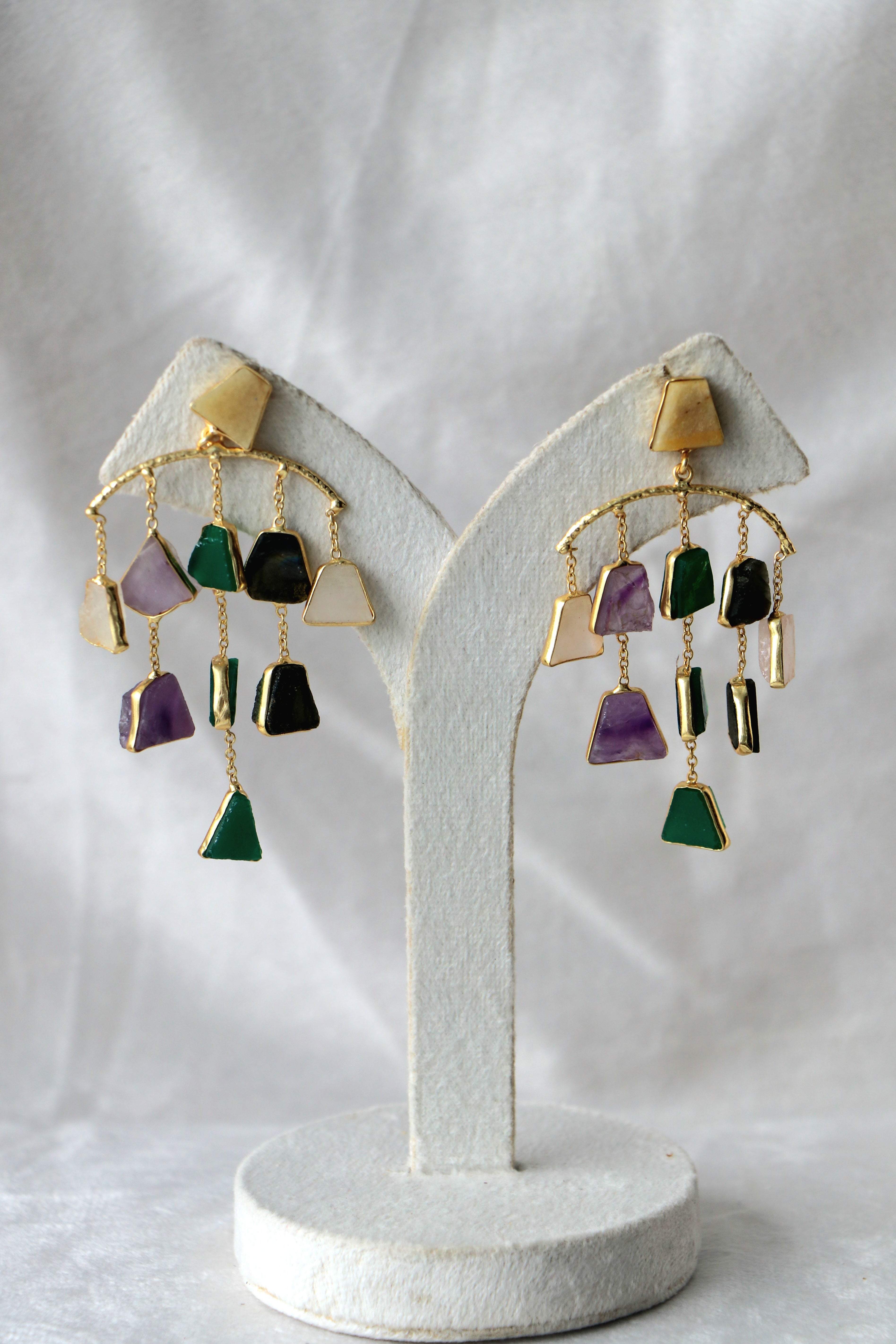Amethyst  Emerald Geometric Earrings