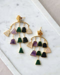Amethyst  Emerald Geometric Earrings