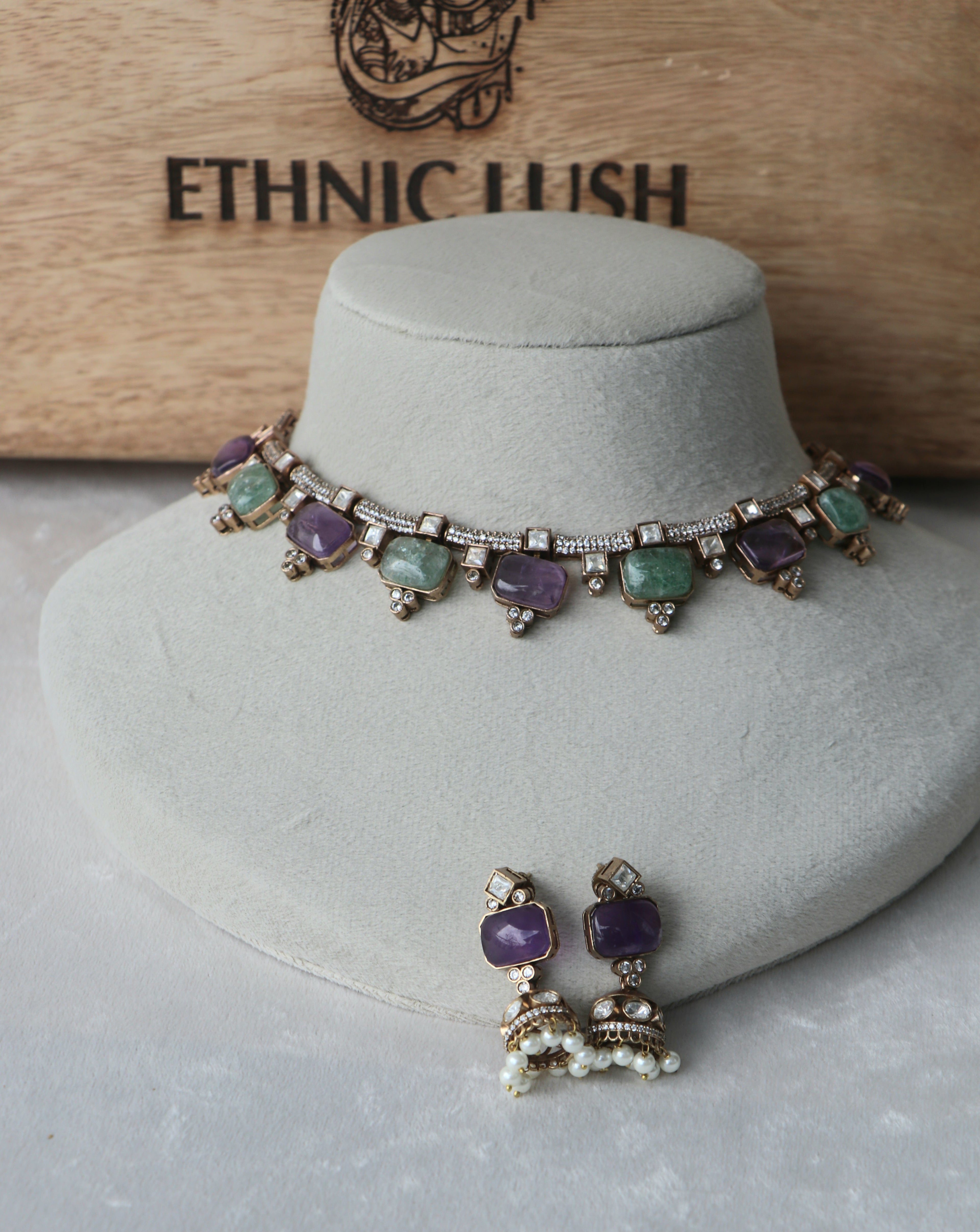 Amethyst Aventurine Stone Necklace Set