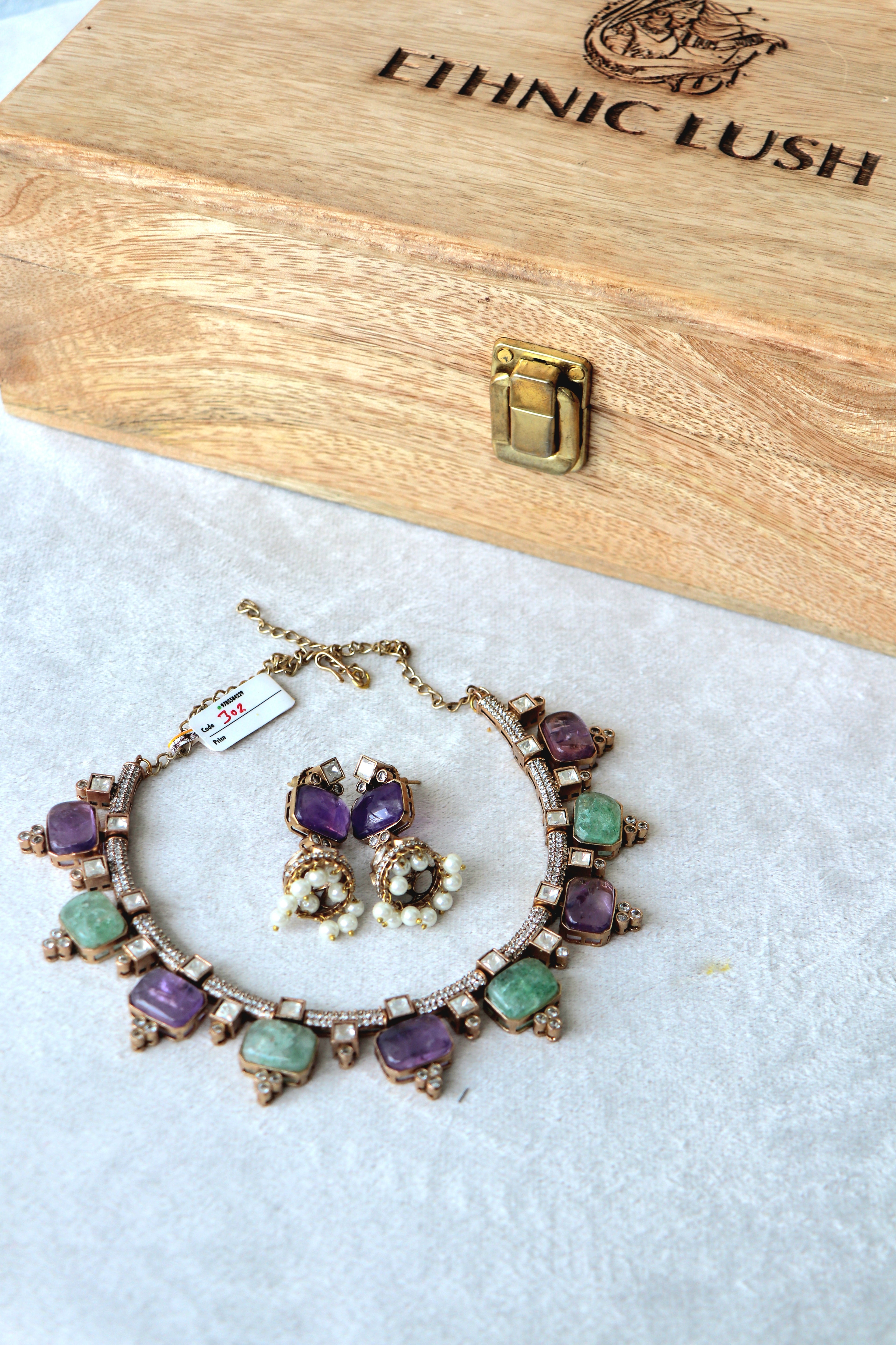 Amethyst Aventurine Stone Necklace Set
