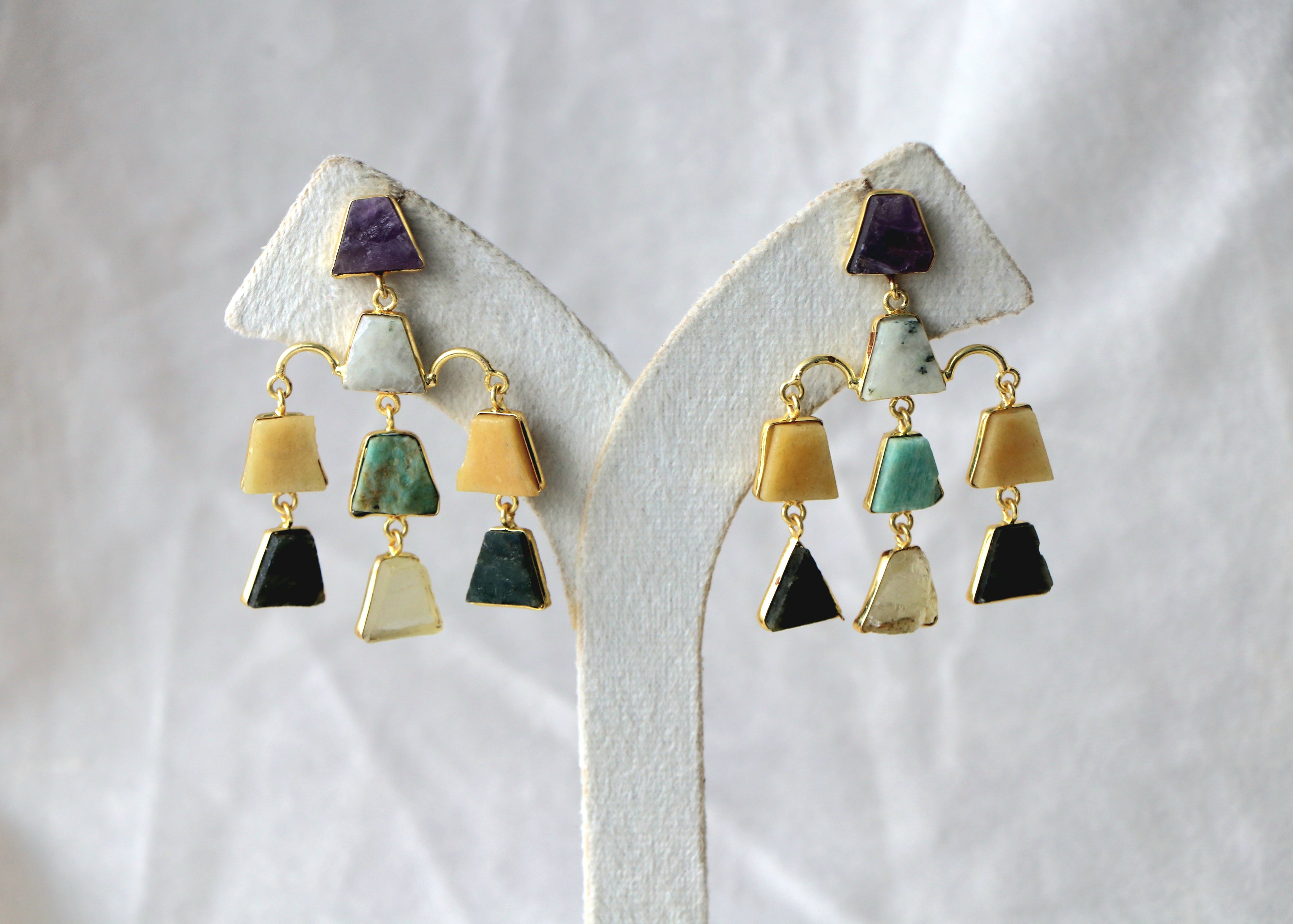 Amethyst Geometric Cascade Earrings