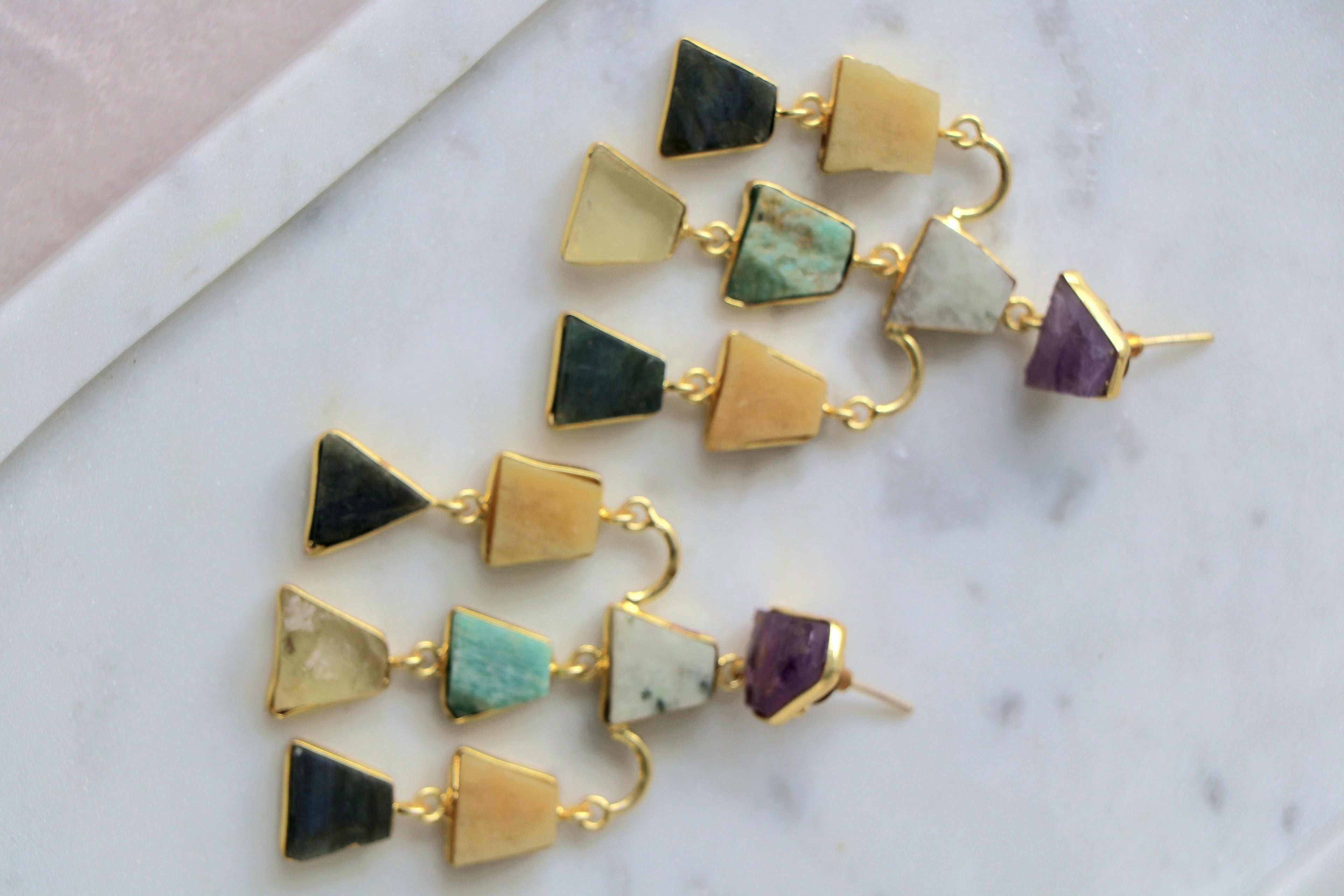 Amethyst Geometric Cascade Earrings