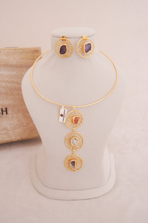 Celestial Web Multicolour Wire Brass Hasli Set