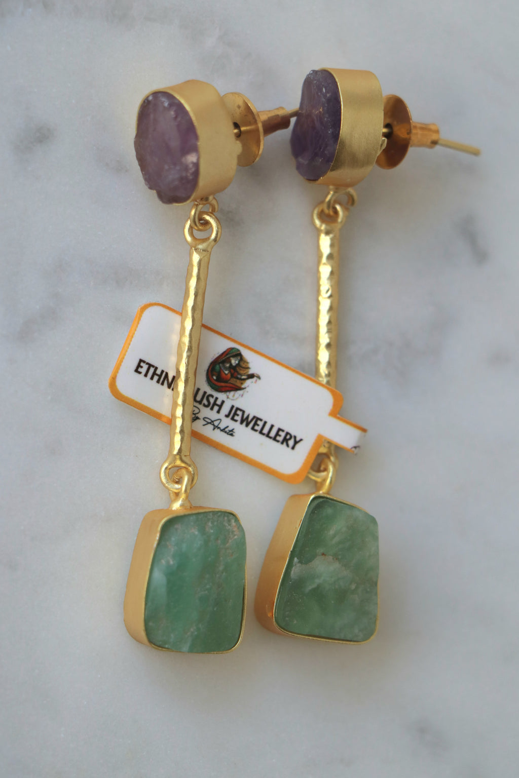 Amethyst  Jade Dangle Earrings
